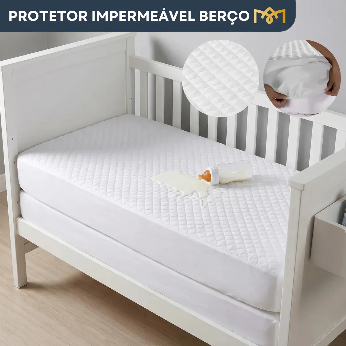 Protetor de Colchão para Berço Impermeável e Antialérgico Branco