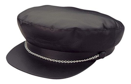 Sombreros - Black Vinyl Biker Gang Punk Costume Hat With Cha