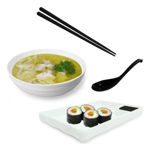 Kit Para Sopa Japonesa Tigela 800 Ml + Prato 21cm+colher+has