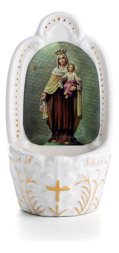 Pila De Agua Bendita Católica De Porcelana Madonna And...