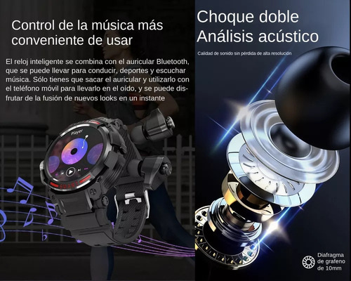 Gh Reloj Inteligente Para Hombre Bluetooth 2 En 1 Con Audífonos
