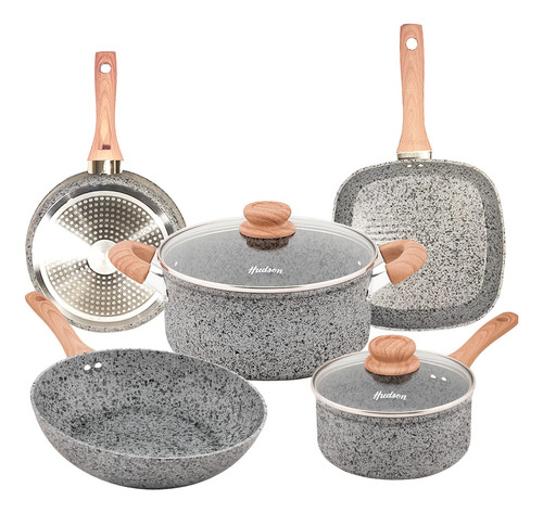 Set Cacerolas Wok Bifera Hudson Stone Antiadh Inducción 