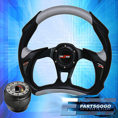 For 92-95 Civic 320mm Jdm Silver Black Steering Wheel +  Aac