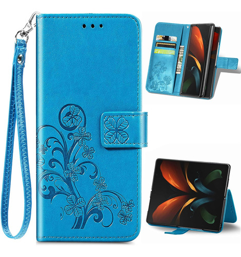 Funda Haotp Simil Cuero Para Galaxy Z Fold 4 Blue Clover