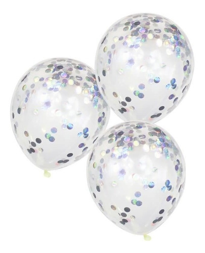Imagen 2 de 4 de Set 10 Globos Transparente Cristal Confetti Y Plateado