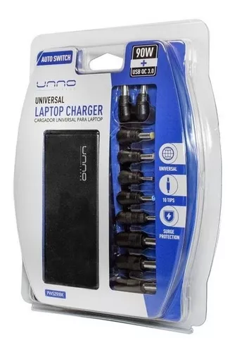 Cargador Adaptador Universal Unno Tekno Para Portatil 90W, 10 puntas