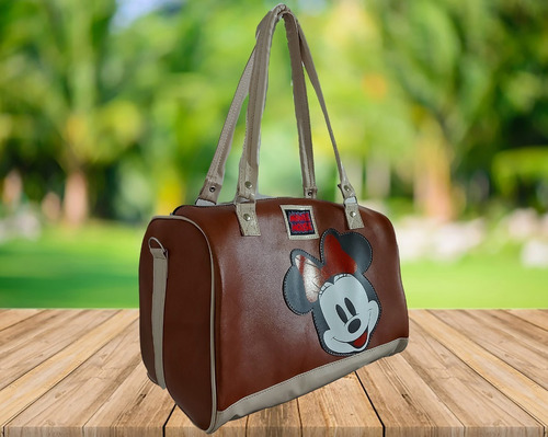 Imagen 2 de 7 de Bolsa - Petaca De Mickey Mouse En Cafe/beige De Vinyl.