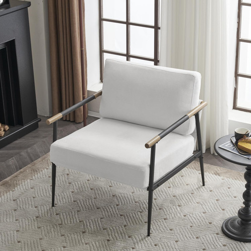 Silla Moderna Con Brazo Decorativo Tapizada Beige Para Salón