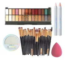 Comprar Combo Paleta Sombras Y Iluminadores 20 Pinceles Maquillaje 