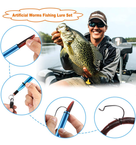 Kit De Señuelos De Pesca Plusinno Wacky Con Caja De Aparejos Kit De Señuelo De Pesca De Gusano Loco De 133 Piezas De 5.5 Pulgadas