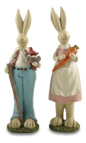 Figurillas Conejos De Pascua Decoración Hogar Mesa, Set 2 Re