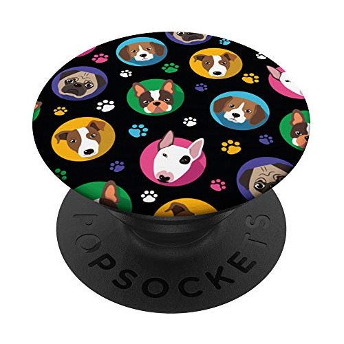 Comic Colorful Dogs And Paw Prints Popsockets 435lx