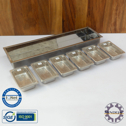 Charola Tina Seis Insertos 1/4 Ensaladera Salsera Acero Inox Color Gris