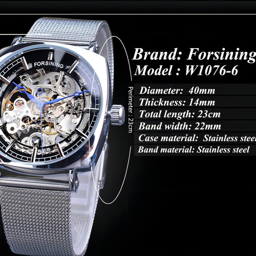 Reloj De Pulsera Forsining W1076 Mechanical Skeleton Color Del Fondo Black Rose Golden