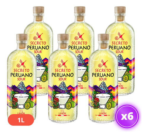 6x Pisco Secreto Peruano Sour Limón 1 Litro