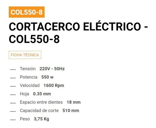 Imagen 3 de 10 de Cortacerco Eléctrico Lusqtoff 550w 51cm Podadora Jardín Col