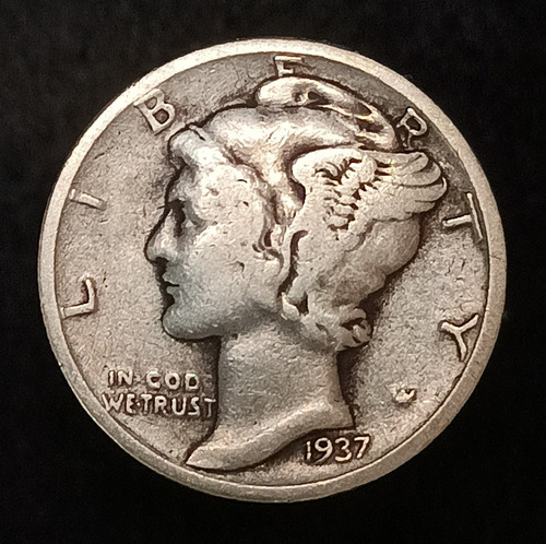 Estados Unidos 10 Cents 1937 Mb Plata 900 Km 140 Mercurio