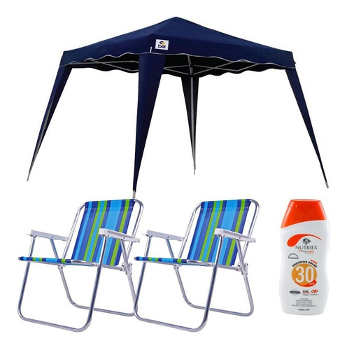 Tenda Gazebo Poliéster 3x3 Dobrável Belfix + Kit Cadeiras