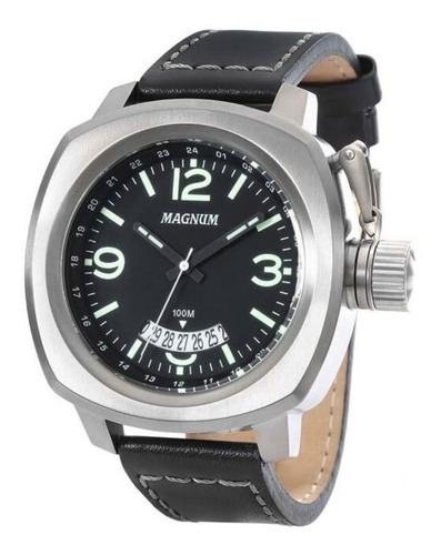 Relógio Magnum Masculino Couro Preto Militar Ma34138p
