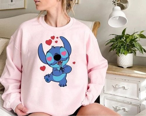 Poleron Rosado Estampado Simil Stitch