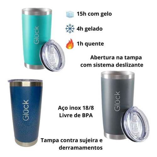 Imagem 2 de 10 de Copo Com Tampa Térmico Inox Cerveja Chopp Gelado Acamp Gluck