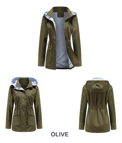 Chaqueta Mujer Informal Con Capucha Extraíble E Impermeable