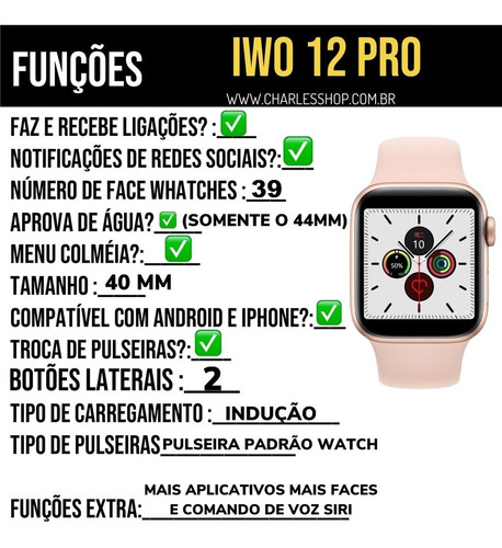 Relógio Smartwatch Iwo 12 Pro Serie5 Ios E Andróid Original