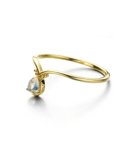 Imagen 2 de 5 de Anillo De Oro 9k Con Forma De V De Piedra Lunar Sólida.