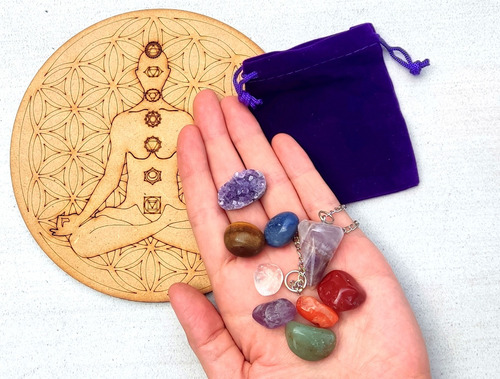 Set Gemoterapia Con Drusa Amatista + Pendulo + Tabla 15 Cms