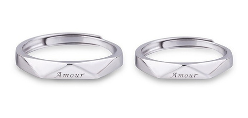 Par Anillos Duo Promesa Plata 925 Parejas M036 Simple Amour