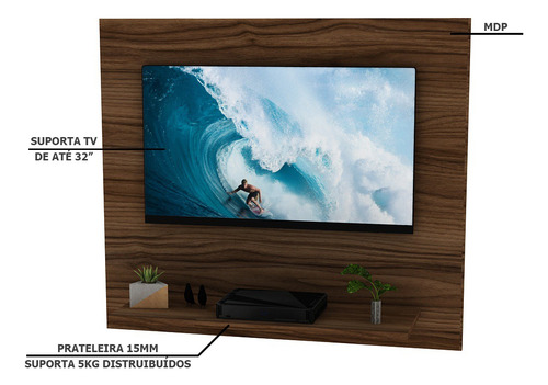 Painel Para Tv Suspenso De Até 32 Polegadas 90x78cm Netmobil Cor Nogal