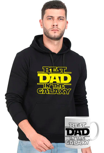 Poleron Canguro Unisex 131 Best Dad In The Galaxy + Tazon 