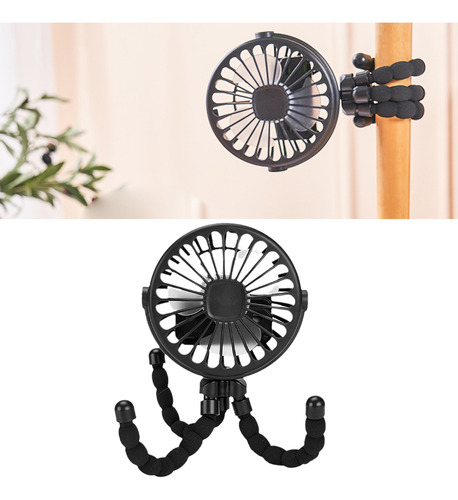 Trípode Flexible Con Ventilador De Cochecito Negro Y Negro Q