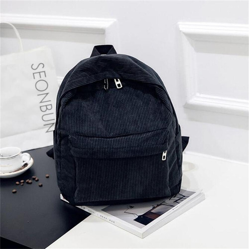 Mochila De Pana Linda A Rayas Informal De Moda Negro