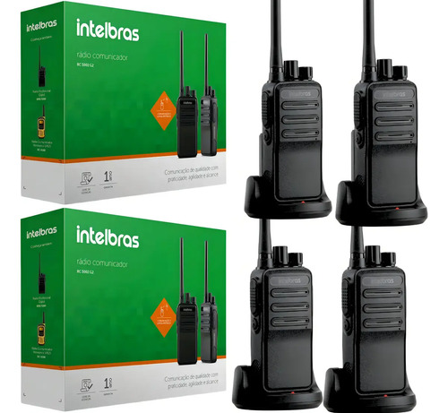 4 Ht Rádio Intelbras Uhf Rc3002 Walkie Talkie Longo Alcance Cor Preto
