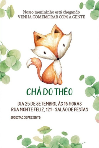 Convite Chá De Fraldas Criança Bebê Nenê - Animais Raposa