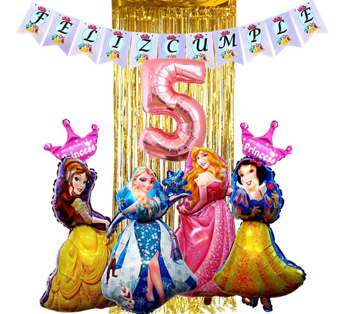 Combo Globos Deco Fiesta Feliz Cumple Princesas N°5