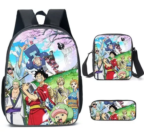 Kit mochila e estojo grande padrão escolar one piece rei dos