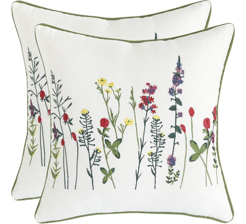 Fundas Almohada Bordadas 45 X 45 Cm 2 Decorativas Floral