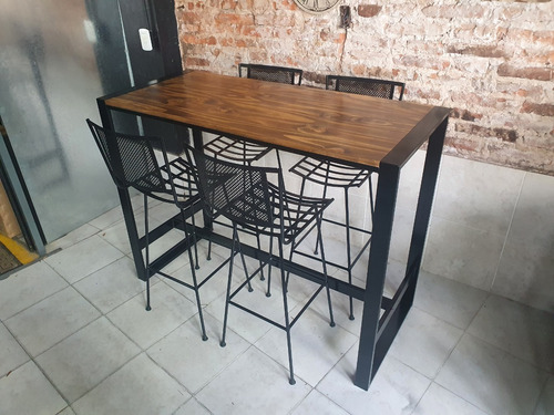 Imagen 4 de 6 de Mesa Barra Industrial 120x60 + 4 Taburetes De Hierro Chapa