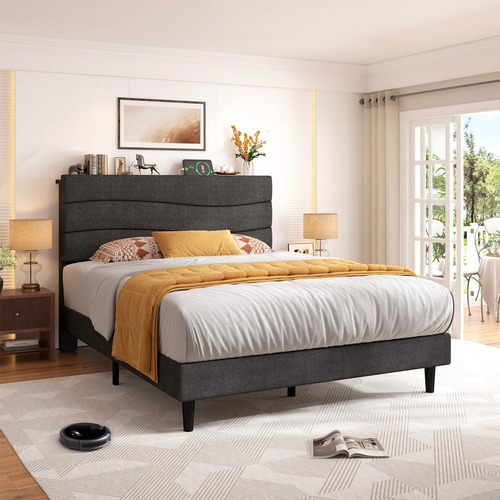 Enhomee Base De Cama Individual Con Cabecera De Tela Base De