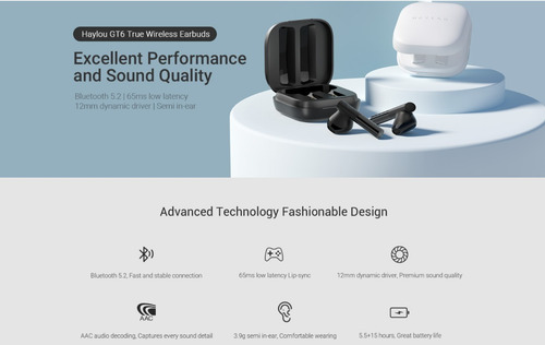 Imagen 11 de 11 de Auriculares in-ear gamer inalámbricos Haylou GT Series GT6 negro