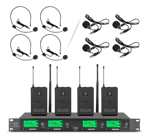 Sistema De Micrófono Inalambrico Pro Uhf De 4 Canales Y 4 Cu