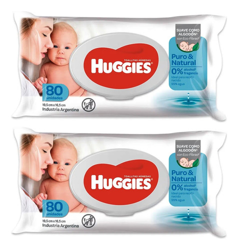 Toallas Húmedas Huggies Puro Y Natural 80 Unidades Pack X2