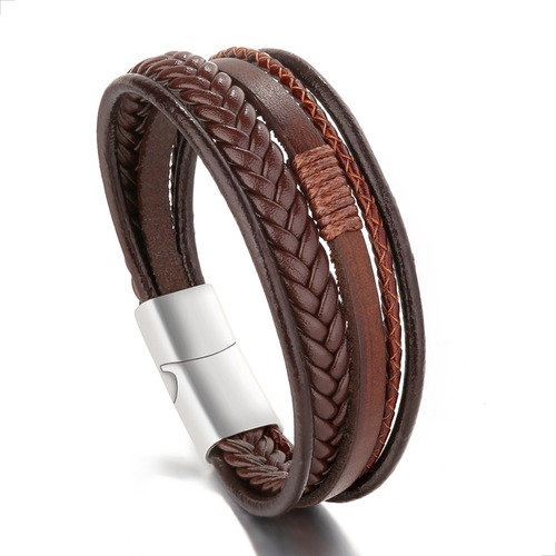 Pulseira Masculina De Couro E Fecho Magnético Modelo Austin