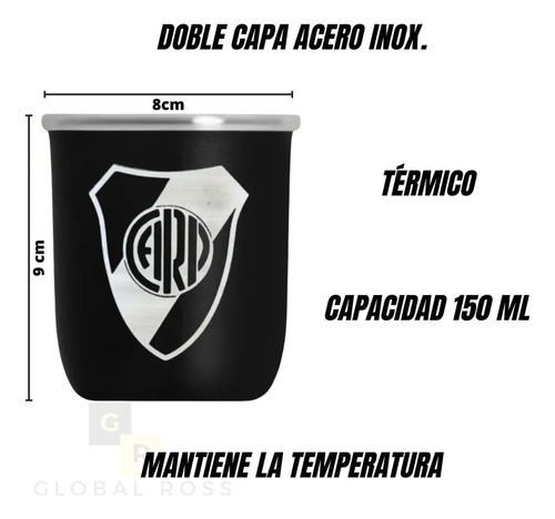 Mate De Acero Inoxidable Térmico Doble Capa+ Bombilla Chata Negro River