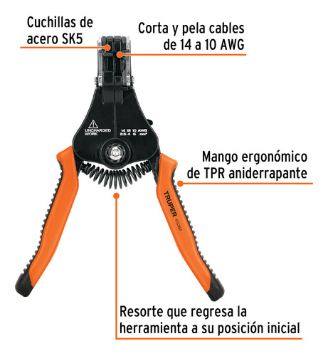 Pinza 6.5'' Pela Cables Automatica 14 A 10 Awg Truper 103357