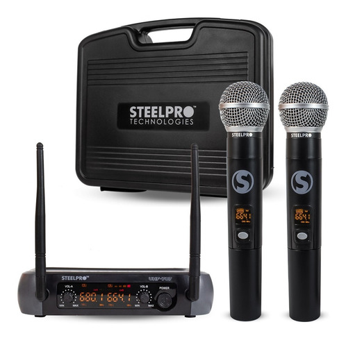 Imagen 2 de 5 de Set De Micrófonos Profesional Inalámbricos Uhf Steelpro