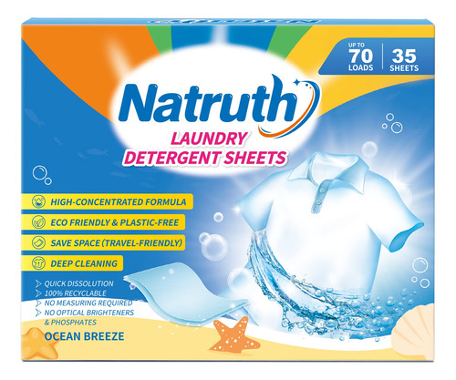 Natruth Hojas De Detergente Para Ropa Natural, (70 Cargas),