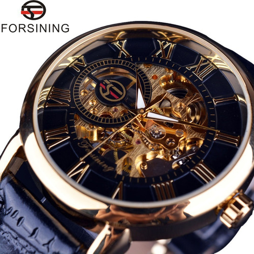 Reloj Mecánico Black Shell Black Face Silver Word